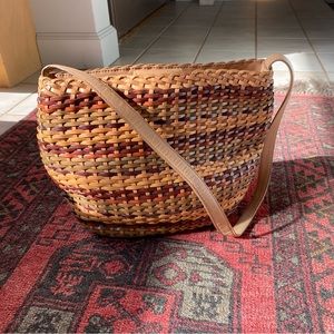 Fossil leather woven handbag